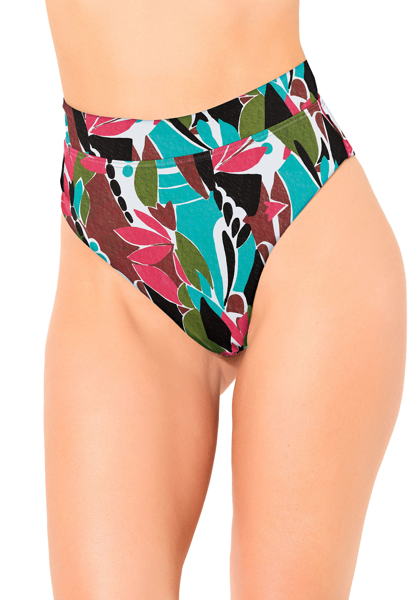 Plus Size Women's High Waist Cheeky Swim Brief by Swimsuits For All in Abstract Island (Size 10)