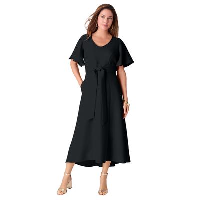Plus Size Women's Bi-Stretch Wrap Dress by Roaman's in Black (Size 24 W)