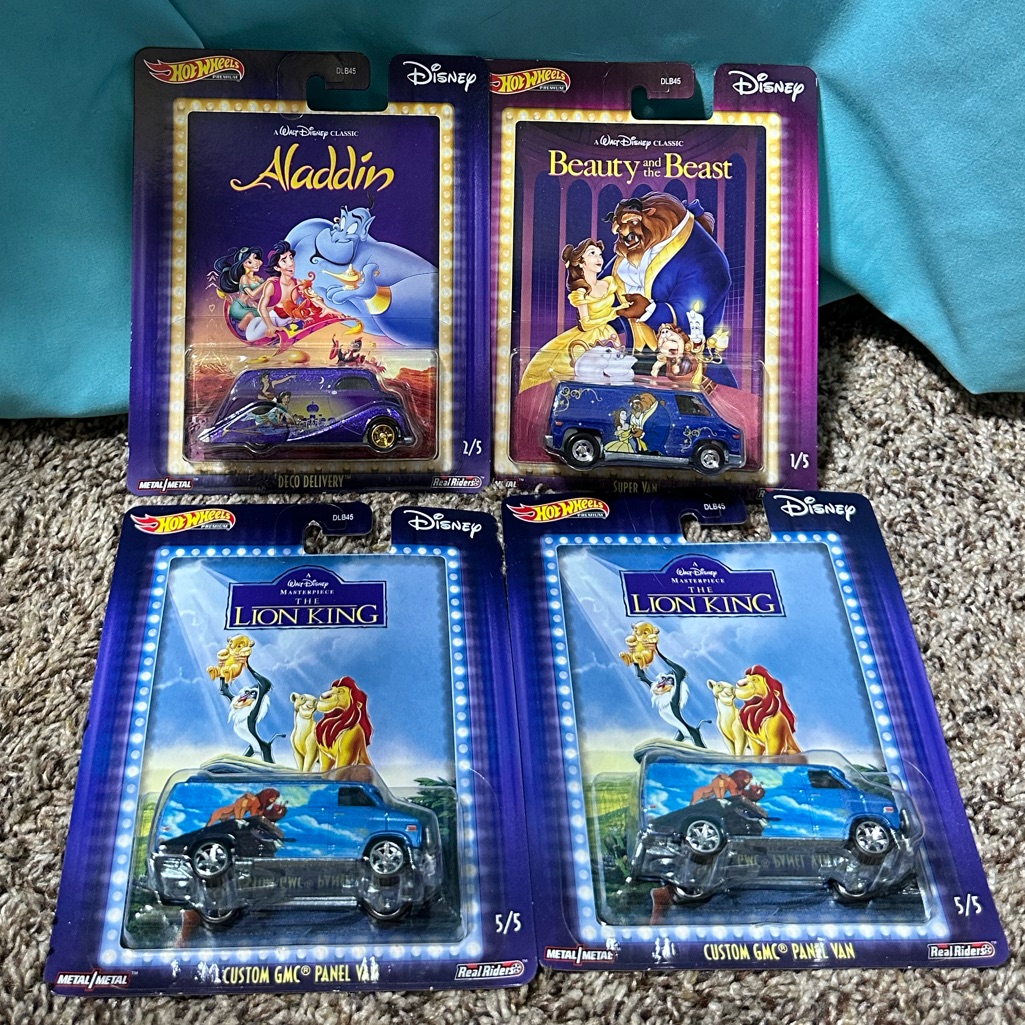 Disney Toys | Disney Character Hot Wheels - Aladdin, Beauty And The Beast, The Lion King | Color: Blue/Purple | Size: Os