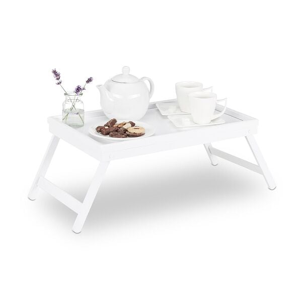 relaxdays Betttablett Bambus weiß braun