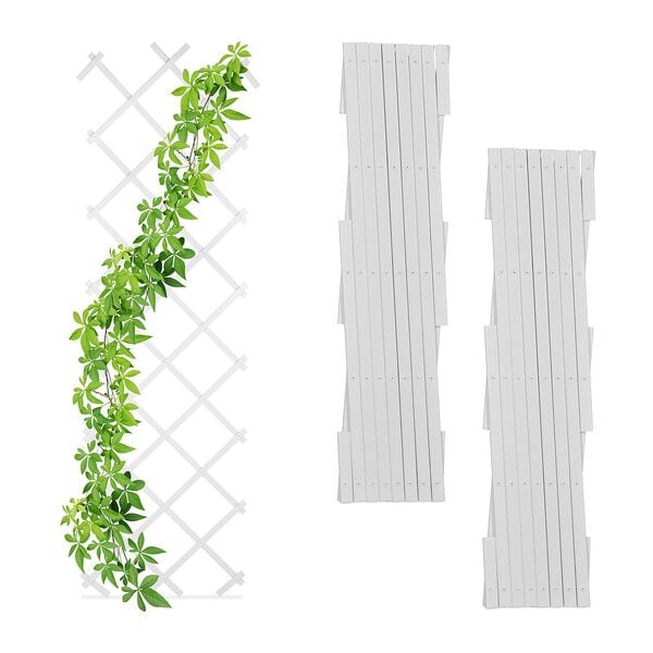 relaxdays 3er-Set Ausziehbares Rankgitter 180 cm weiß weiß
