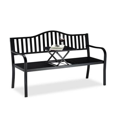 relaxdays Metall-Gartenbank mit ausklappbarem Tisch, 144 cm Image