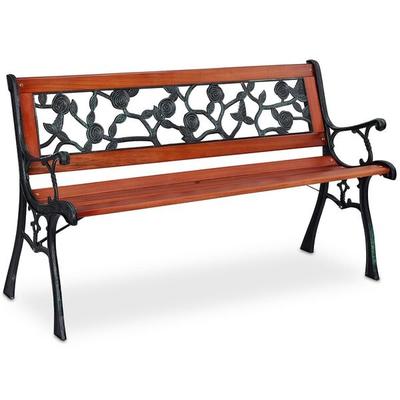 relaxdays Gartenbank mit Rosenmuster braun, 121.5 cm Image