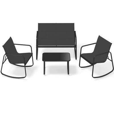 Costway 4 PCS Patio Furniture Set Outdoor Rocker Chair Conversation Set-Black