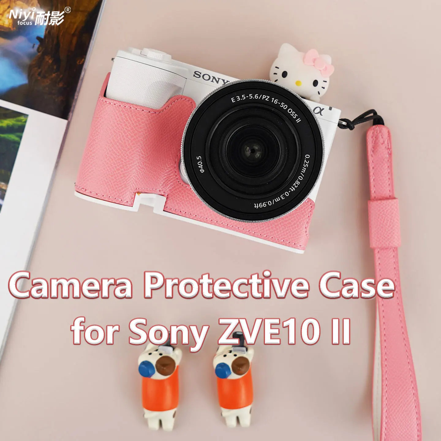 Kameratasche Schutzhülle Basis für Sony ZVE10 II Leder Kameratasche Tasche Akku offen mit Kameragurt für Sony ZVE10II MarkII Image