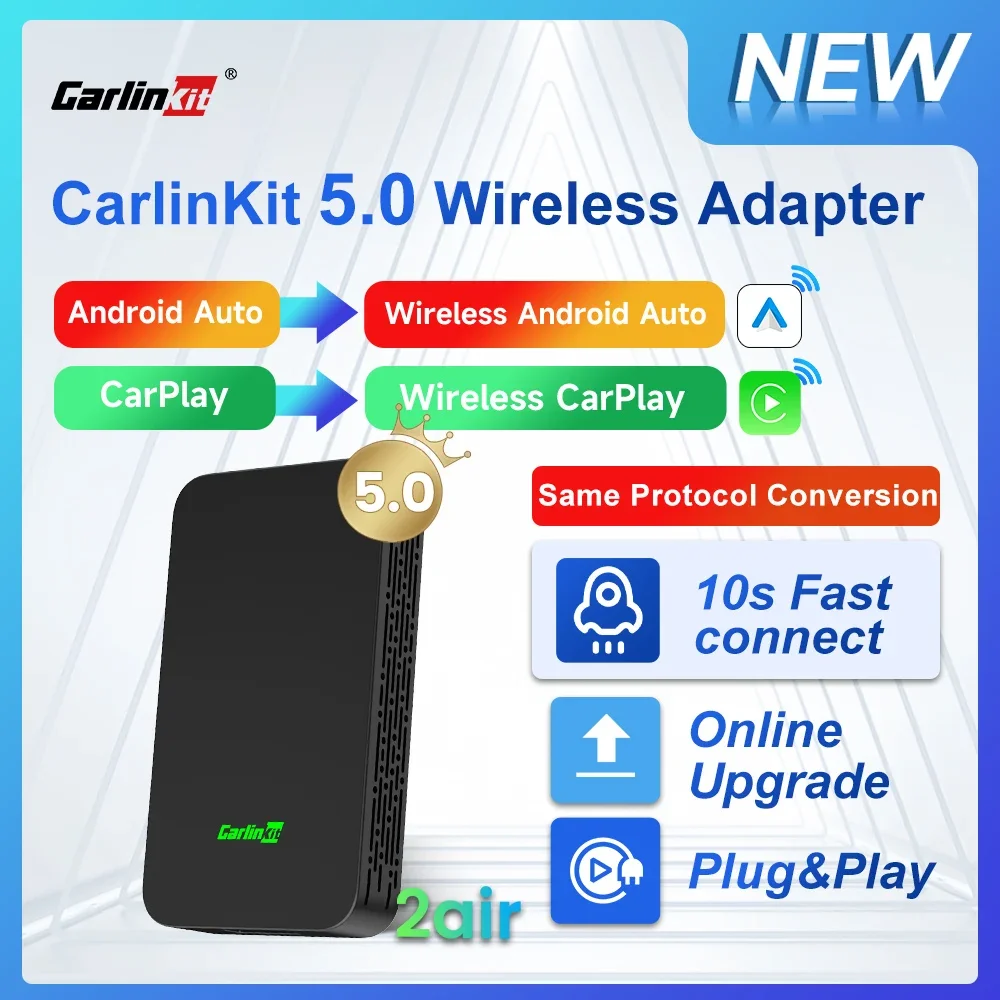 CarlinKit 5.0 2Air & CP2A Wireless Android Auto &CarPlay Wireless Adapter 2,4G & 5,8Ghz WiFi Auto Connect OTA Update für OEM-Autos Image
