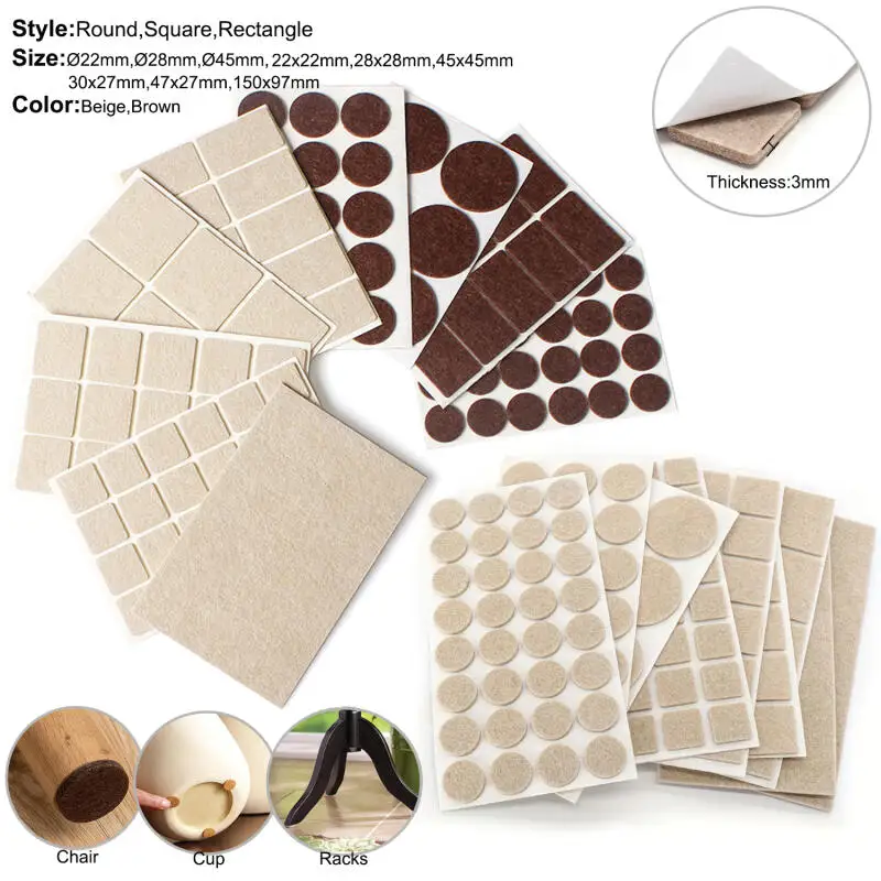 16 Stile verdickte selbstklebende Filz-Stuhlbeinpolster, Bodenschoner, Möbelbeine, Tischbeinabdeckungen, runde Unterseite, rutschfeste Polster Image