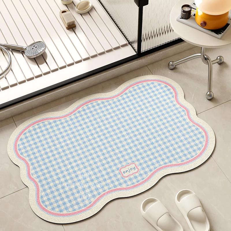 VIKAMA Dopamin Plaid Badezimmer saugfähige Fußmatten Badezimmer Toilette Toilettentür Fußmatten rutschfester Teppich Image