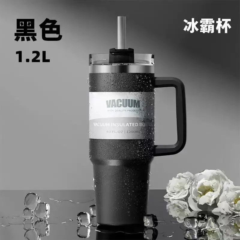 Grenzüberschreitender 40-Unzen-Autobecher, isolierter Thermosbecher aus Edelstahl 304 mit Strohhalm, kalt haltendes Eis – King-Becher, Auto montierte Wass Image