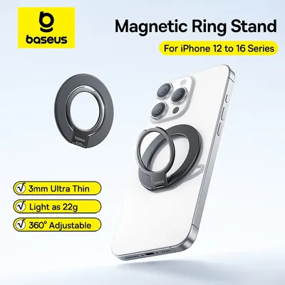 Baseus Magnetic Phone Holder MagPro Ultra Thin Ring Stand for iPhone 17 Air 16 15 Pro Max 360° Rotation Mobile Cell Phone Holder