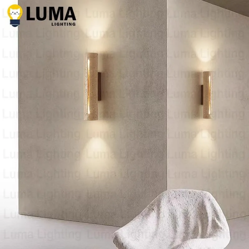 LED-Wandleuchte im Wabi-Sabi-Stil, Schlafzimmer-Nachttischlampe, gelbe Travertin-Wandleuchte für Wohnzimmer-Hintergrund-Up- und Down-Beleuchtung Image