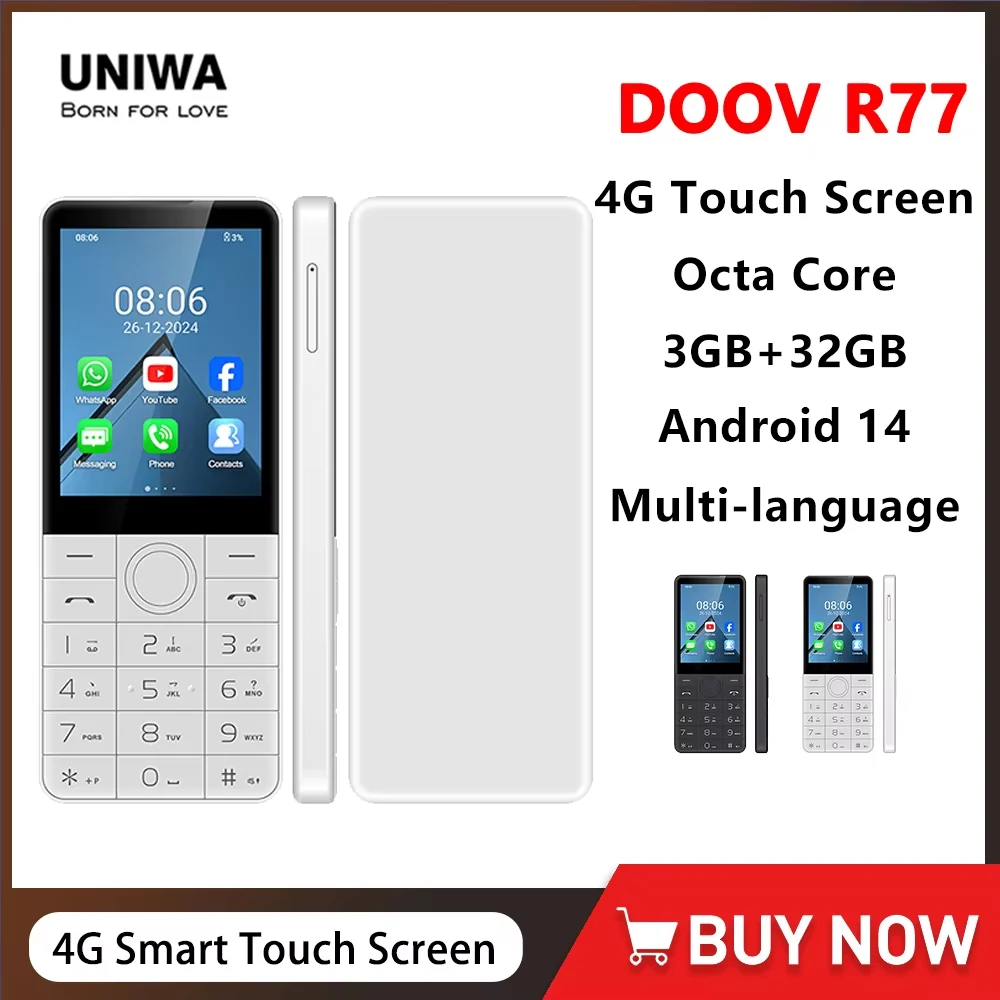 DOOV R77 4G Smart Touchscreen-Tastenhandy ohne Kamera 2,8 Zoll 3GB+32GB 2100mAh Android 14 WhatsApp Hebräische Tastatur Image