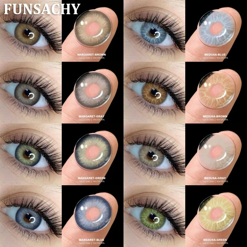 FUNSACHY 1 Paar farbige Kontaktlinsen für Augen, graue Schönheit, Schüler, braune Augen-Make-up-Kosmetik, grüne Kontaktlinsen, modische Farblinse Image