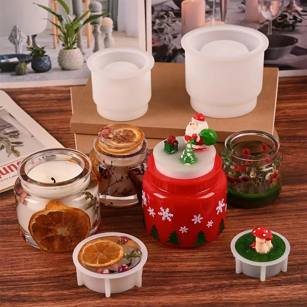 DIY Kerze Glas Silikon Form Mit Deckel Runde Lagerung Box Form Gips Harz Flasche Schmuck Lagerung Herstellung Formen Image
