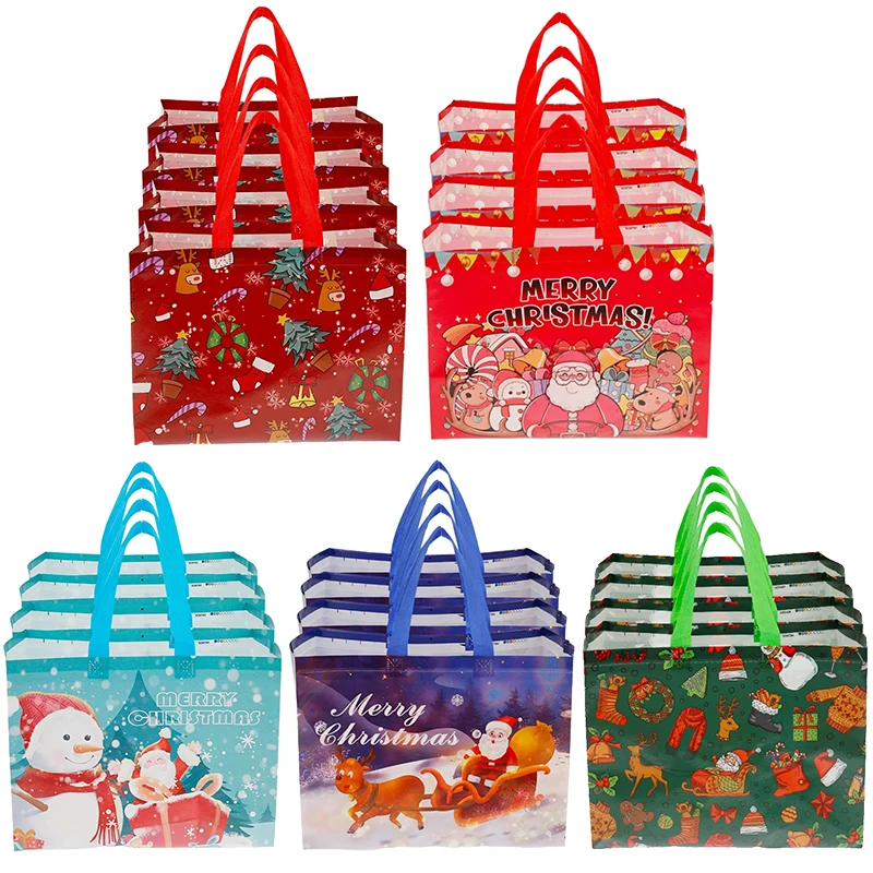 Weihnachten Süßigkeiten Tasche Geschenk Verpackung Taschen Nette Santa Claus Schneemann Muster Handtasche Festival Party Liefert Vliesstoff TMZ Image
