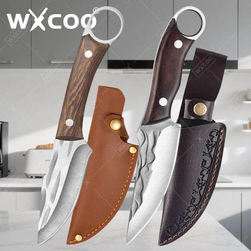 WXCOO Fleischbeil, Holzgriff, Ausbeinmesser, Edelstahl, handgefertigt, geschmiedet, Kochmesser, Metzgermesser, Schneiden, Küchenmesser Image