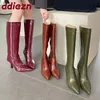 Mode Spitz Damen Kniehohe Stiefel Heels Schuhe Weibliche Reißverschlüsse Frauen Lange Moderne Stiefel Pumps Schuhe Große Größe 43