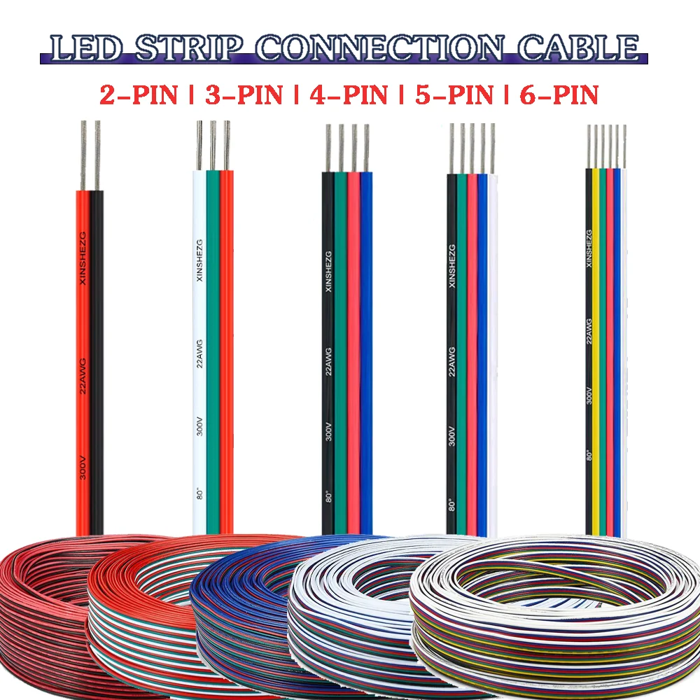 2-poliges 3-poliges 4-poliges 5-poliges 6-poliges flexibles LED-Kabel, 22 AWG-Verlängerungskabel, PVC-isoliertes rotes schwarzes Kabel für WS2812B WS2813 5050 LED-Streifen Image