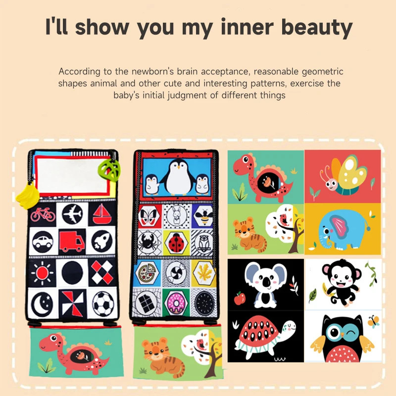 Neugeborenen Spiegel Spielzeug Baby Tuch Buch Schwarz und Weiß Kinder Frühe Pädagogische Entwicklung Kriechen Hohe Kontrast Aktivität Sensorischen Spielzeug