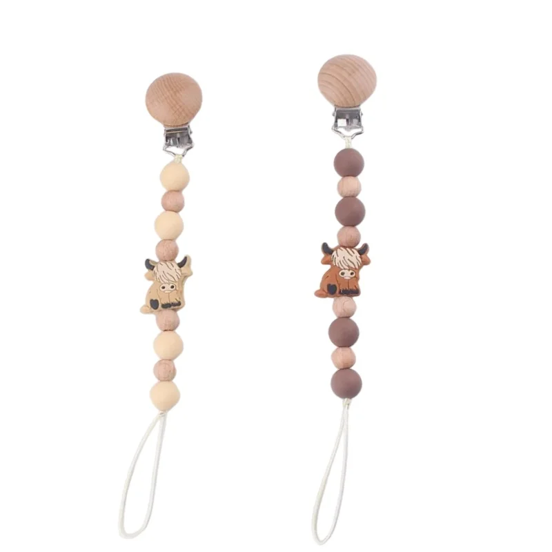 Entzückende Baby-Schnullerkette mit Highland-Kuh-Motiv, trendiger, niedlicher Schnullerclip für Kleinkinder Image