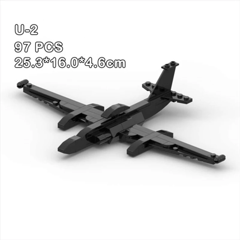 Militär Serie MOC Bausteine U-2 Dragon Lady Black Fighter Aufklärung Flugzeug Modell Montage kinder Spielzeug Image