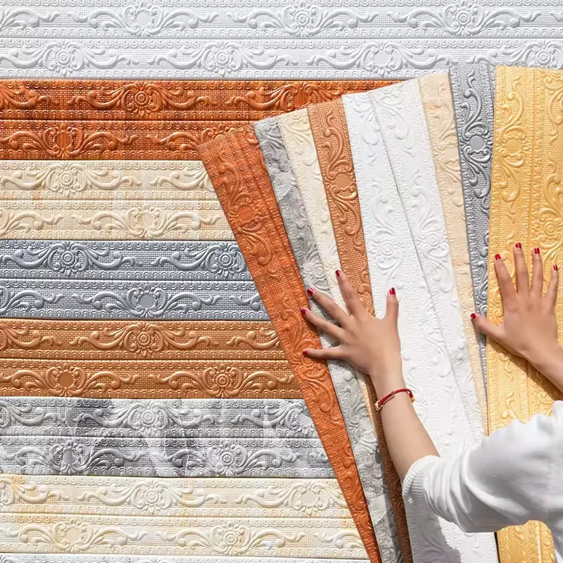 1 Stück 230 cm/90,5 Zoll Formschälen und Aufkleben, flexible Schaumstoffformverkleidung, Abziehen und Aufkleben, flexible Tapetenbordüre, Wandverkleidung Image