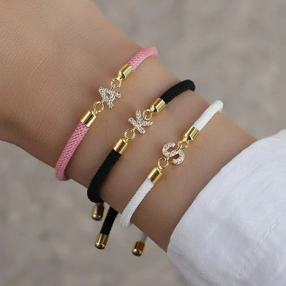 InitIal Herz-Charm-Buchstaben-Gliederarmband für Damen, klassischer Buchstabe A-Z, Seilkettenarmband für tägliche Schmuckgeschenke Image