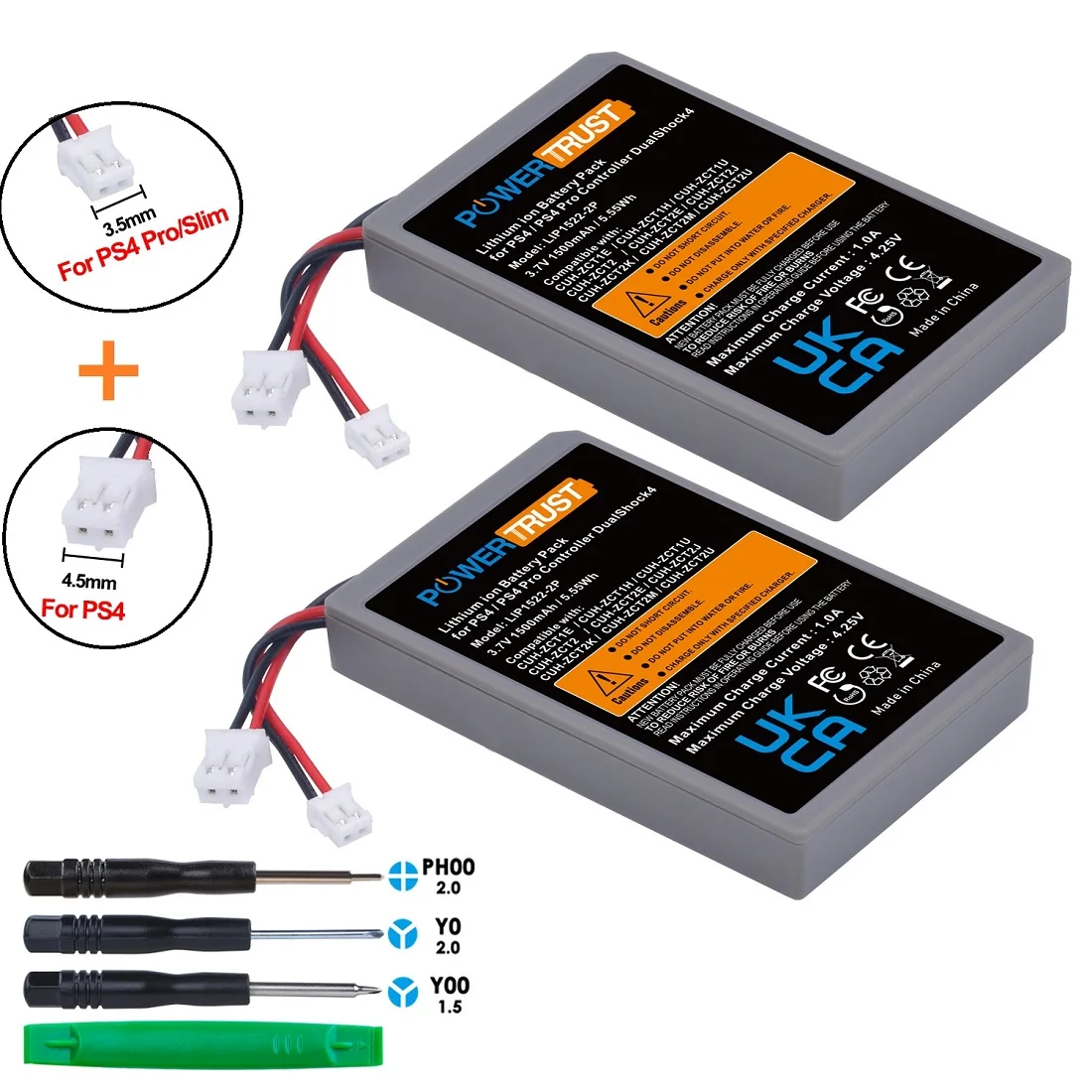 2 x passt PS4/ PS4 Pro dünne LIP1522 & KCR1410 Dualshock 4 V1 V2 Wireless Controller Playstation GamePad 2000mAh Batterie Ersetzen Image