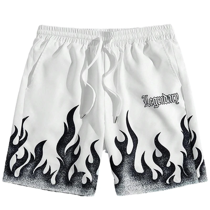 Herren-Shorts 2025, Strand-Badehose, Flammenmuster, Sporthose, schnell trocknend, Belüftung, Taille, modisch, lässig, Alltagskleidung Image