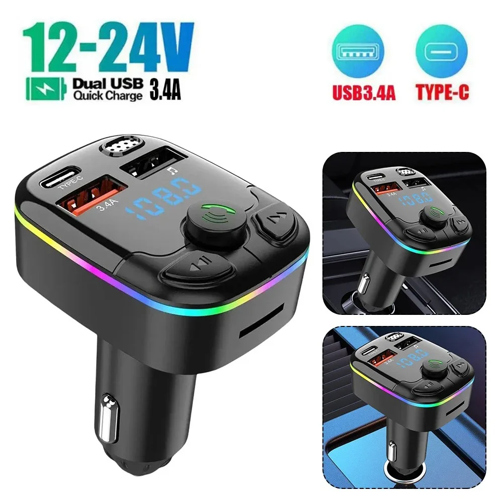 Car FM Transmitter Bluetooth5.0 Handsfree Wireless QC PD Fast Charger Car Kit Dual USB Quick Car Charger Auto Radio FM Modulator