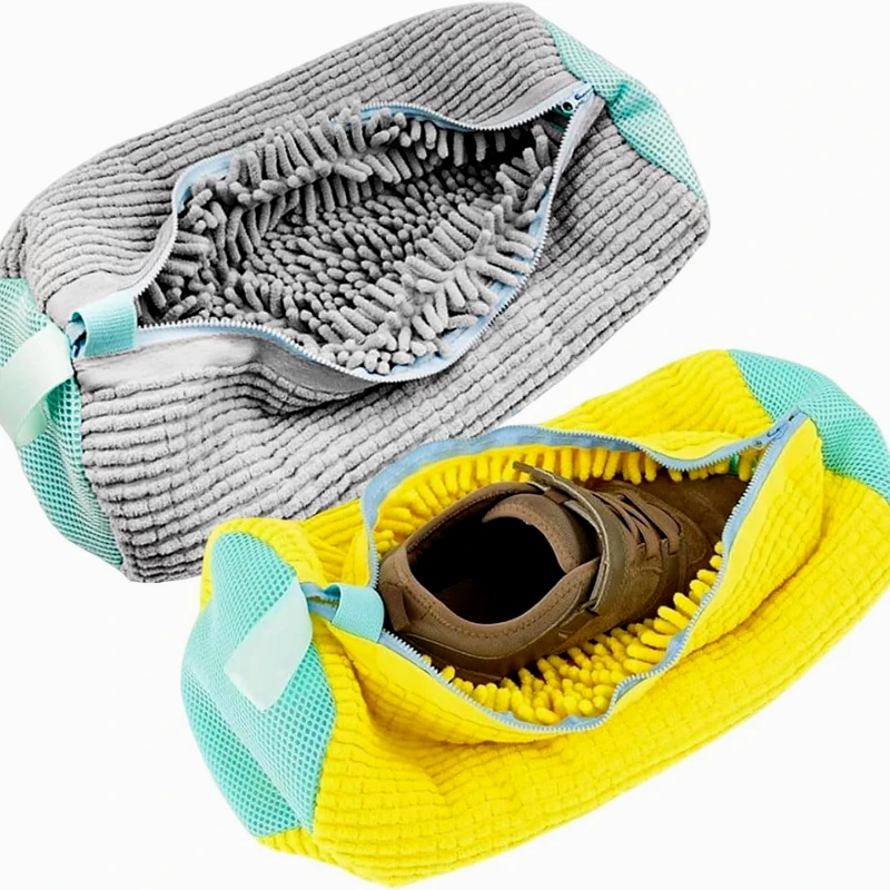 1/2PCS Shoe Washing Bag Zipper Laundry Bags Washing Machine Shoes Protector Fluffy fibers Polyester Closure Shoes Cleaning Bags