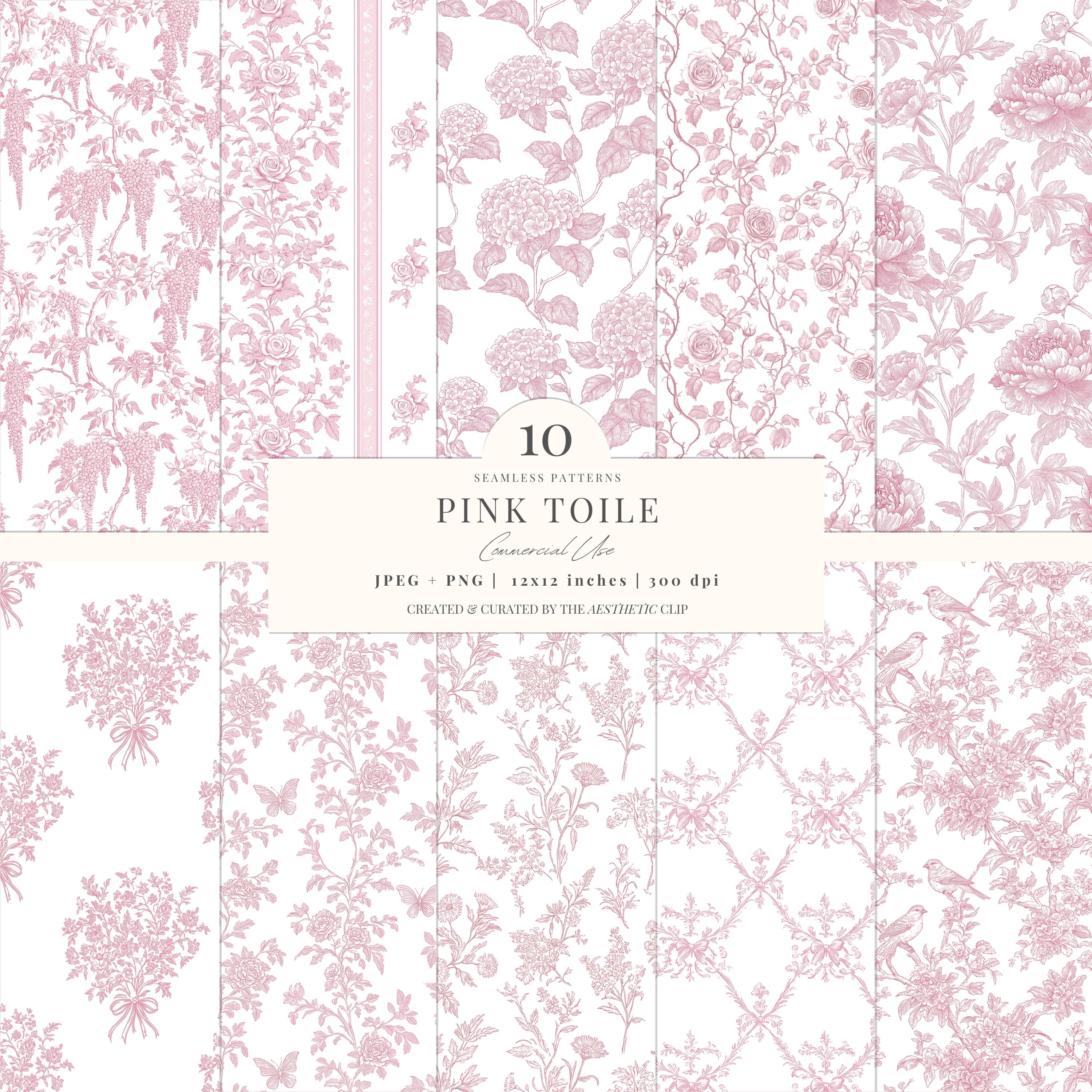 Carta digitale toile rosa / Motivo floreale rosa / French Toile Seamless / Download digitale / Carta rosa Coquette / Album di ritagli / 10 JPEG / PNG