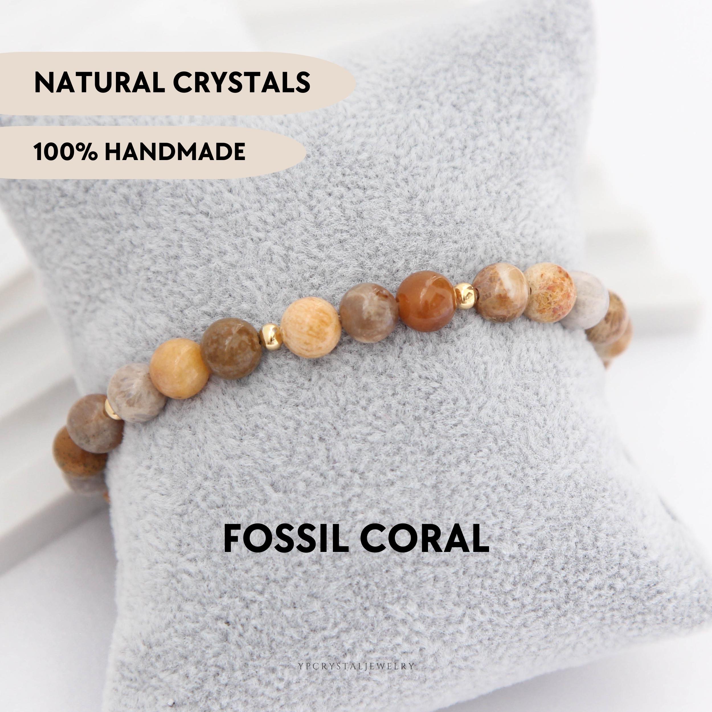 Bracciale con perline di corallo fossile Bracciale da uomo con cristalli Gioielli personalizzati Bracciale con pietre personalizzate Gioielli fatti a