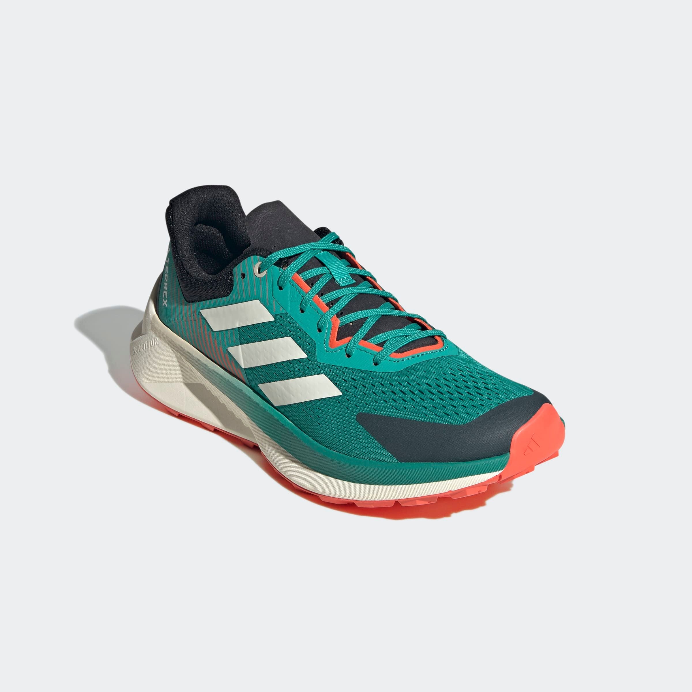 Trailrunningschuh ADIDAS TERREX "SOULSTRIDE FLOW", Herren, Gr. 43, weiß (pure teal, sanftes weiß, semi impact orange), Synthetik, Textil, Schuhe