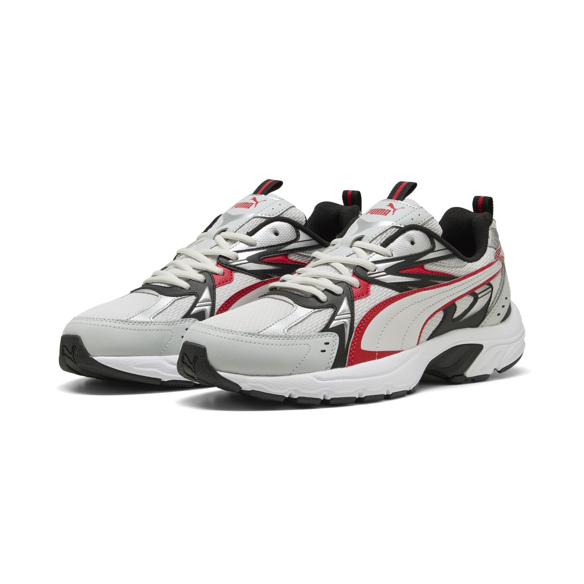Sneaker PUMA "Milenio Tech Sneakers Erwachsene", Damen, Gr. 37, cool light gray for all time rot silber metallic, Obermaterial: Textil, Synthetik; Futter: Textil; Innensohle: Textil; Laufsohle: Gummi, Schuhe Sneaker