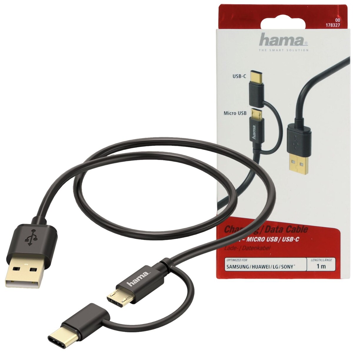 Hama 2in1-Micro-USB-Kabel mit USB-C-Adapter 1m Schwarz Image