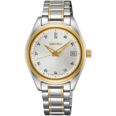 Quarzuhr SEIKO, silber (silberfarben, goldfarben), Armbanduhren, Damen, Armbanduhr, Damenuhr, Edelstahlarmband, Datum, Saphirglas Image