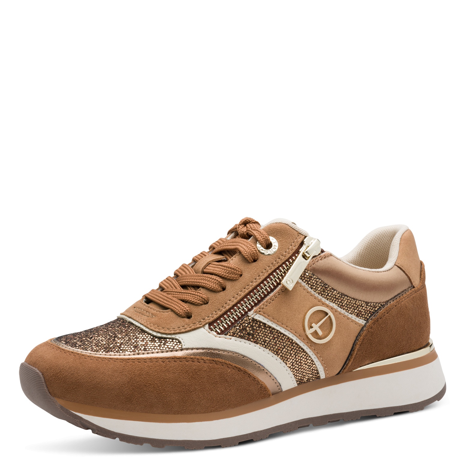 Keilsneaker TAMARIS, Damen, Gr. 40, cognac kombiniert, Lederimitat, Textil, Veloursleder, kontrastfarbene Details, Schuhe Sneaker, Freizeitschuh, Halbschuh, Schnürschuh mit Kontrastbesätzen