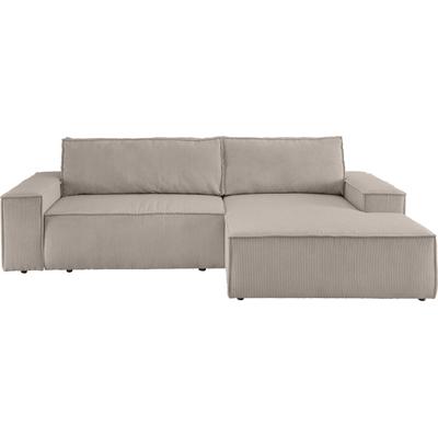 Ecksofa HOME AFFAIRE "SHERWOOD Schlafsofa 267 cm, L-Form", beige (greige), B:267cm H:85cm T:167cm, 100% Polyester, Sofas, Schlaffunktion mit Bettkasten (210x136 cm), Cord, Vintage, Samtvelours, Topseller Image