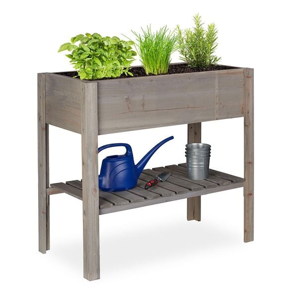 relaxdays Hochbeet Holz 80 x 88 x 43,5 cm grau Image