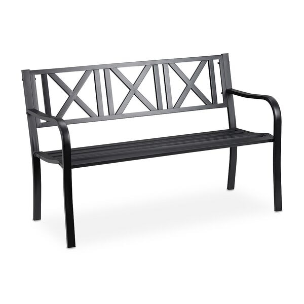 relaxdays Metall-Gartenbank für 2 Personen schwarz, 121 cm