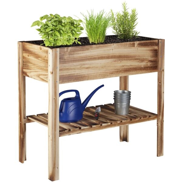 relaxdays Hochbeet Holz 80 x 88 x 43,5 cm gelb