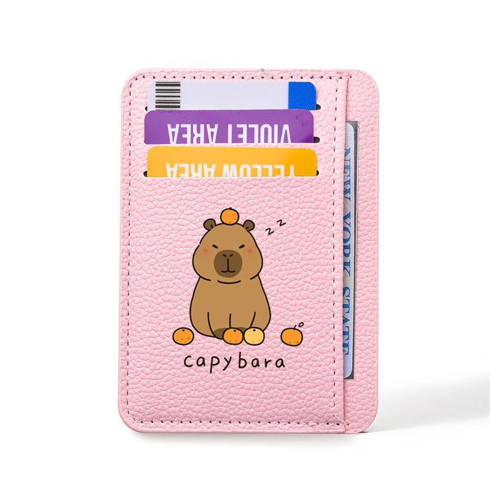 Porte-carte de crédit en cuir PU, portefeuille mince personnalisé, Mini porte-carte de crédit pour femmes à motif Capybara mignon