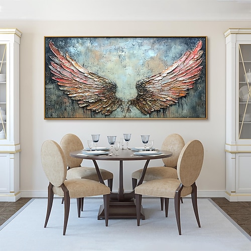 handgemachtes originales buntes Ölgemälde mit bunten Flügeln auf Leinwand, abstraktes Federgemälde für die Wohndekoration mit gespanntem Rahmen/ohne Innenrahmen Image