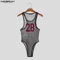 INCERUN Tute da uomo Patchwork Mesh See Through O-Collo Senza maniche Pagliaccetti maschili Tute sexy 2025 Moda Tuta da uomo S-3XL