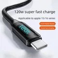 Cavi dati di ricarica rapida da USB a tipo C da 1 m/2 m 120 W con display digitale a LED per iPhone Xiaomi 14 Huawei Cavi dati doppio tipo C