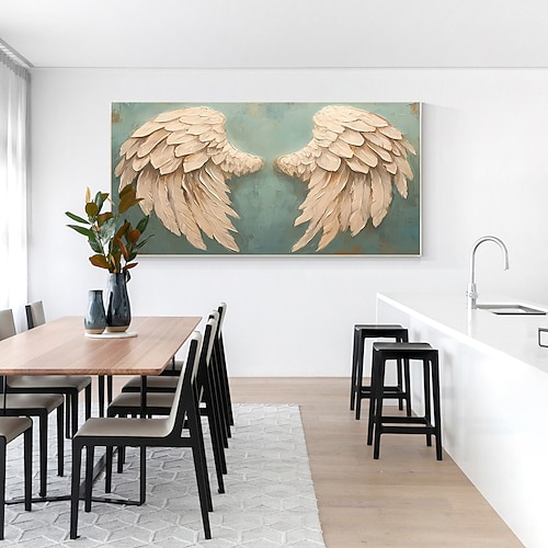 handgemachtes originales buntes Ölgemälde mit bunten Flügeln auf Leinwand, abstraktes Federgemälde für die Wohndekoration mit gespanntem Rahmen/ohne Innenrahmen Image