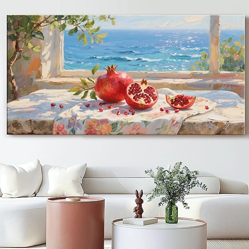 Original Granatapfel Stillleben Textur Ölgemälde Mittelmeer Meerblick Leinwand Kunst floral Tischdecke Küche Wohnzimmer Wand-Dekor Image