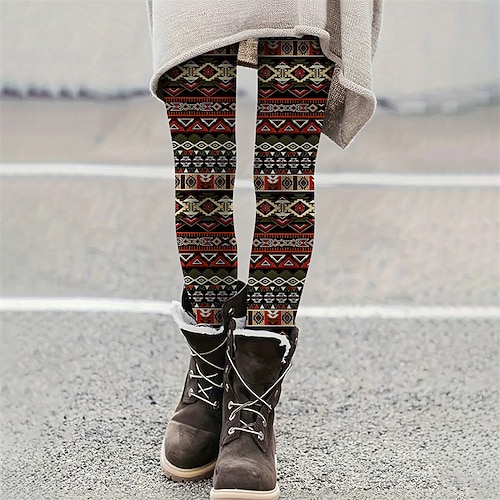 Damen Hosen Hose Leggings Gemütliche Leggings Lässig Boho Volle Länge Hohe Taille Geometrisch Elastischer Bund Druck Atmungsaktivität Bequem Dehnbar Urlaub Straße Alltagskleidung Rot Blau Rose Sommer Image