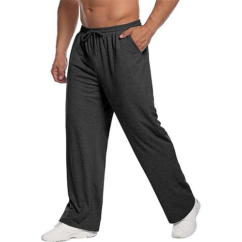 Herren Jogginghose Winterhose Hose Gerade geschnittene Sweatpants Kordelzug Tasche Elastischer Bund Einfach Komfort Sport im Freien Täglich Mode Lässig Schwarz Armeegrün Mikroelastisch Image
